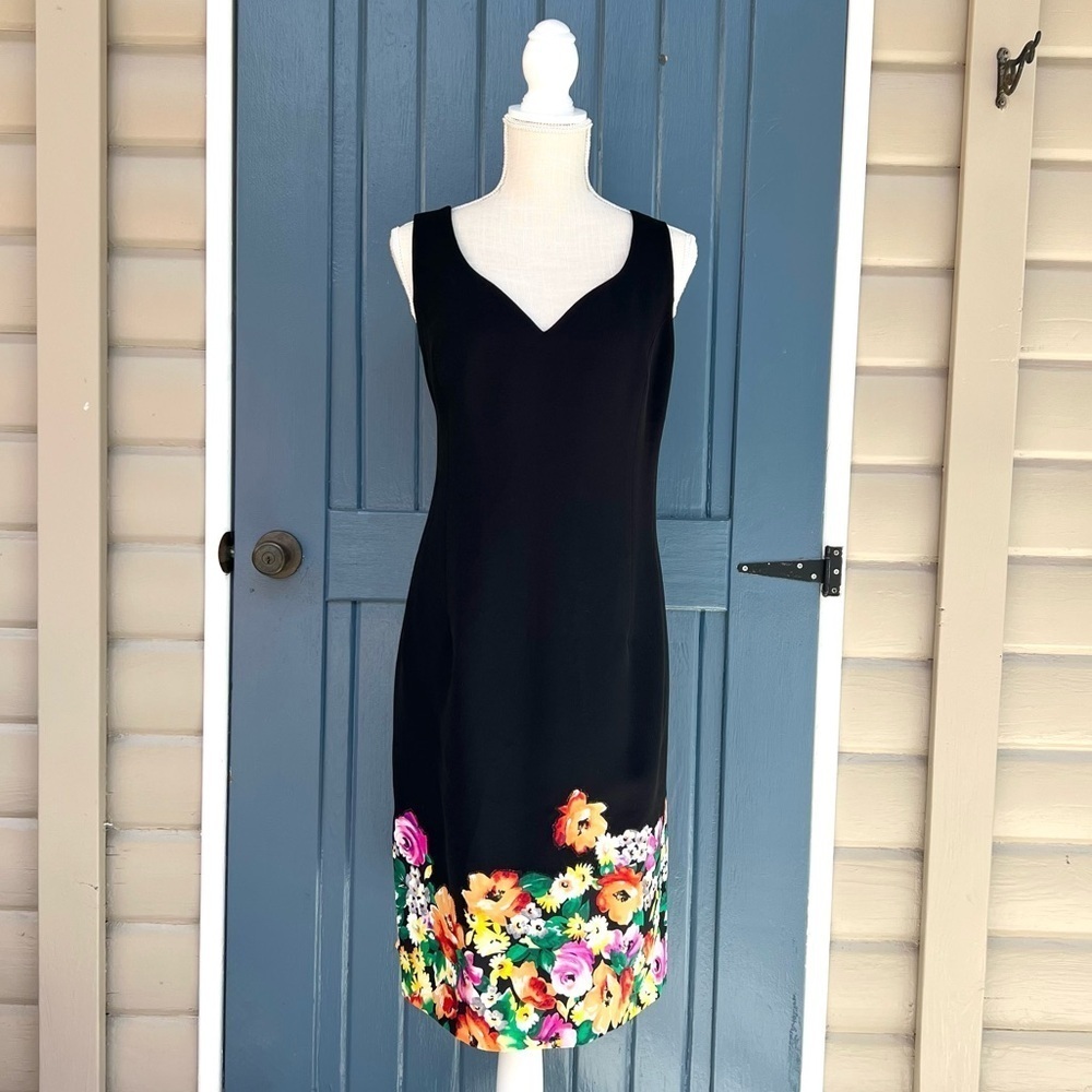 Teri Jon Black with Floral Midi Dress V-Neck Sleeveless women Size 14